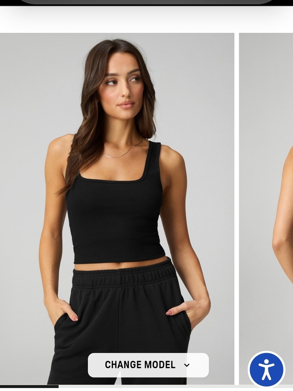 Fabletics Black Ribbed Square-Neck Tank Top